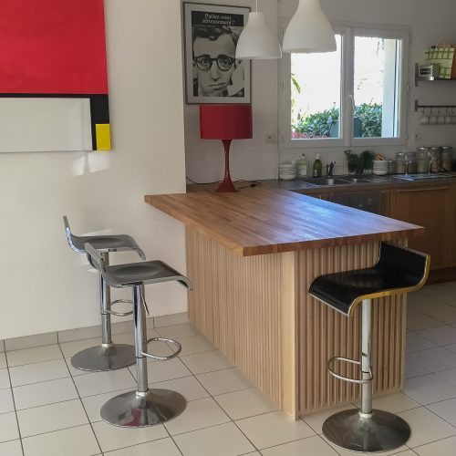 ILOT EN CHENE ET BOULEAU îlot de cuisine en chêne et contreplaqué de boulot